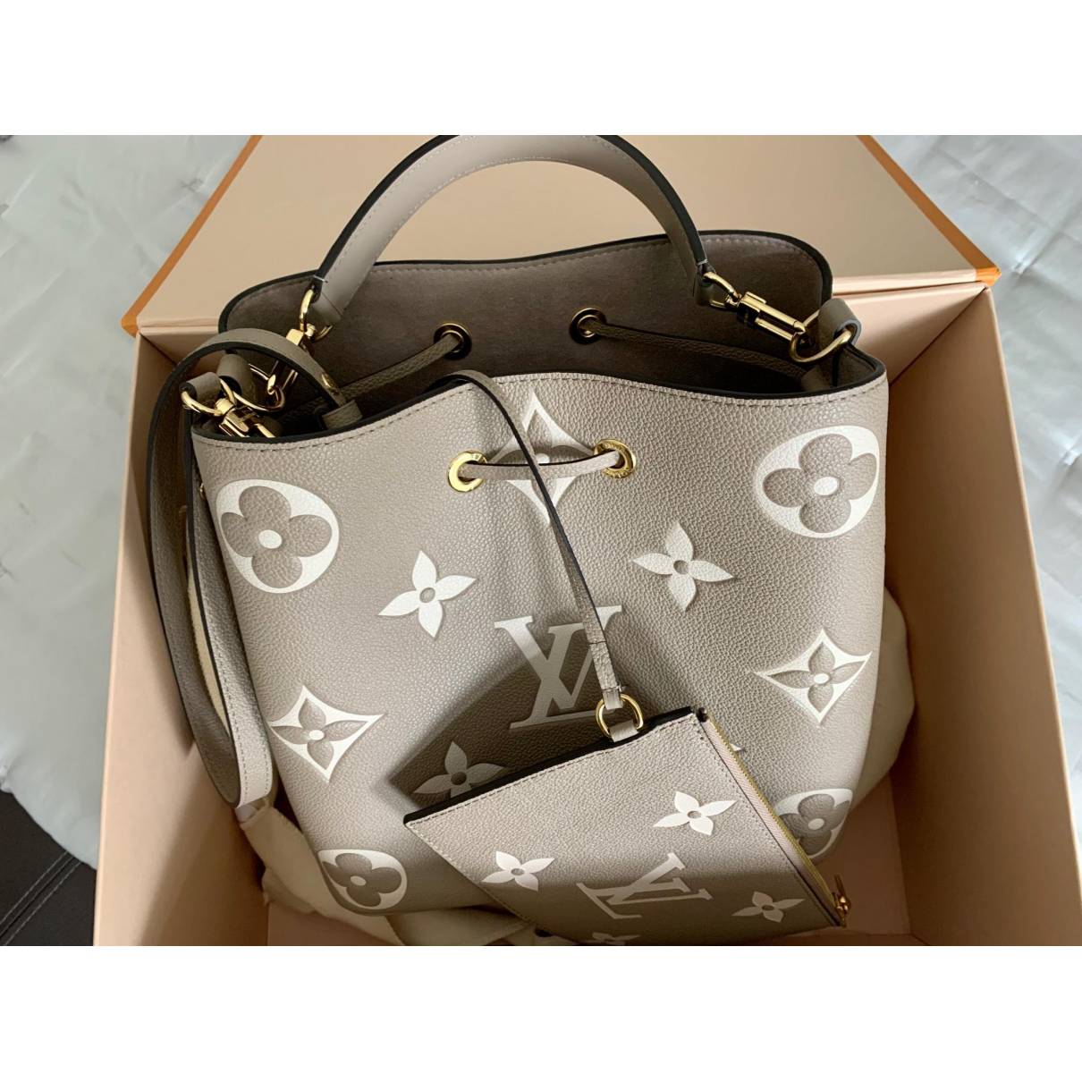 Louis Vuitton Torterelle/Cream Monogram Empreinte Leather NeoNoe MM Bag