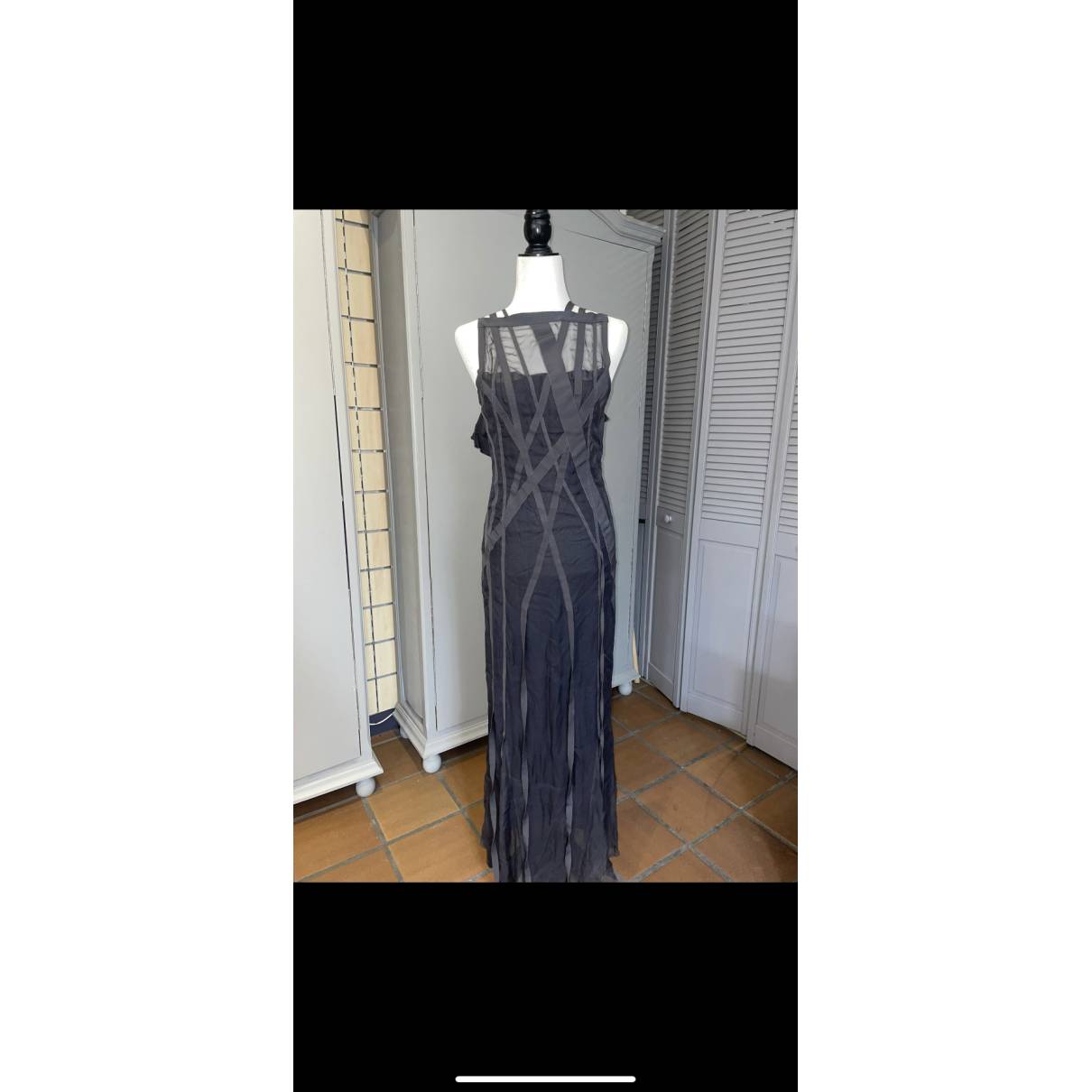 1998 A/H Chanel Black Draped Evening Gown w/Rhinestone Shoulder