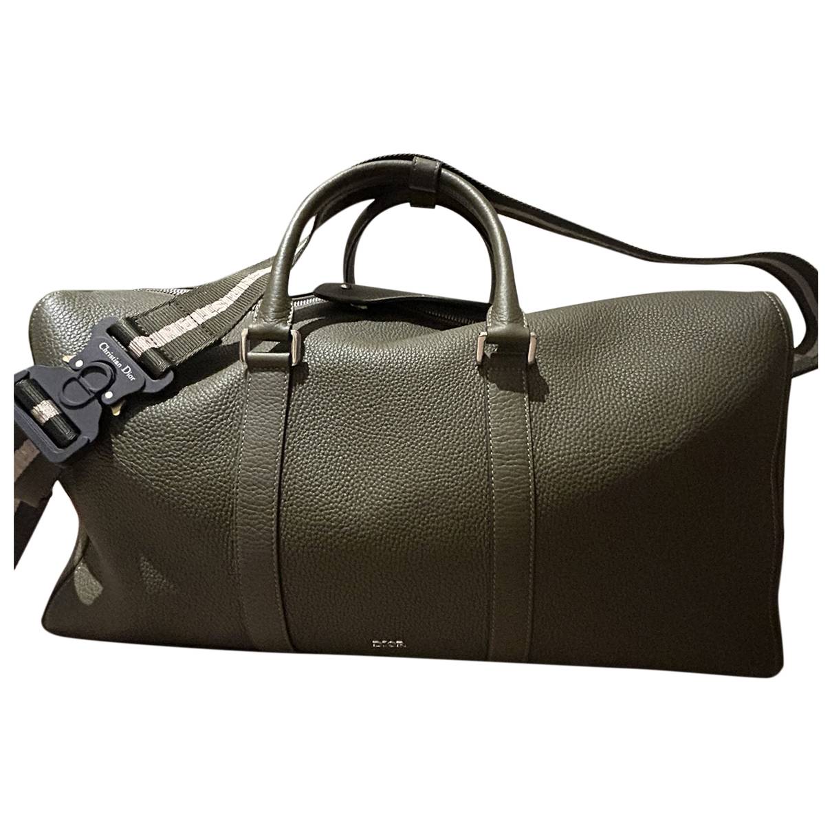 Leather weekend bag Dior Homme Khaki in Leather - 32328885