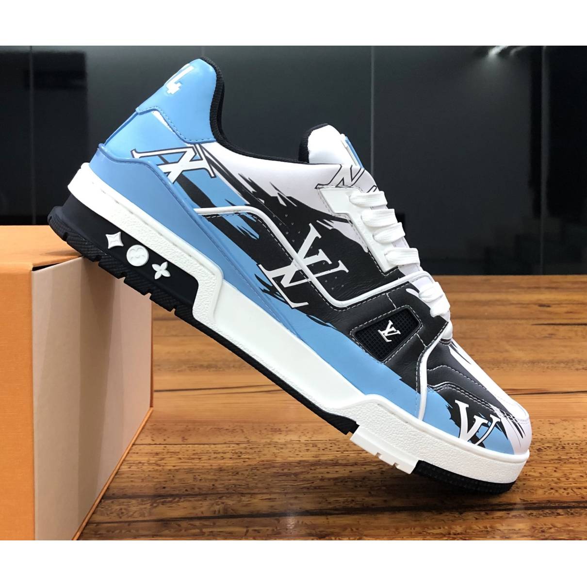 Lv trainer low trainers Louis Vuitton Blue size 9 UK in Other