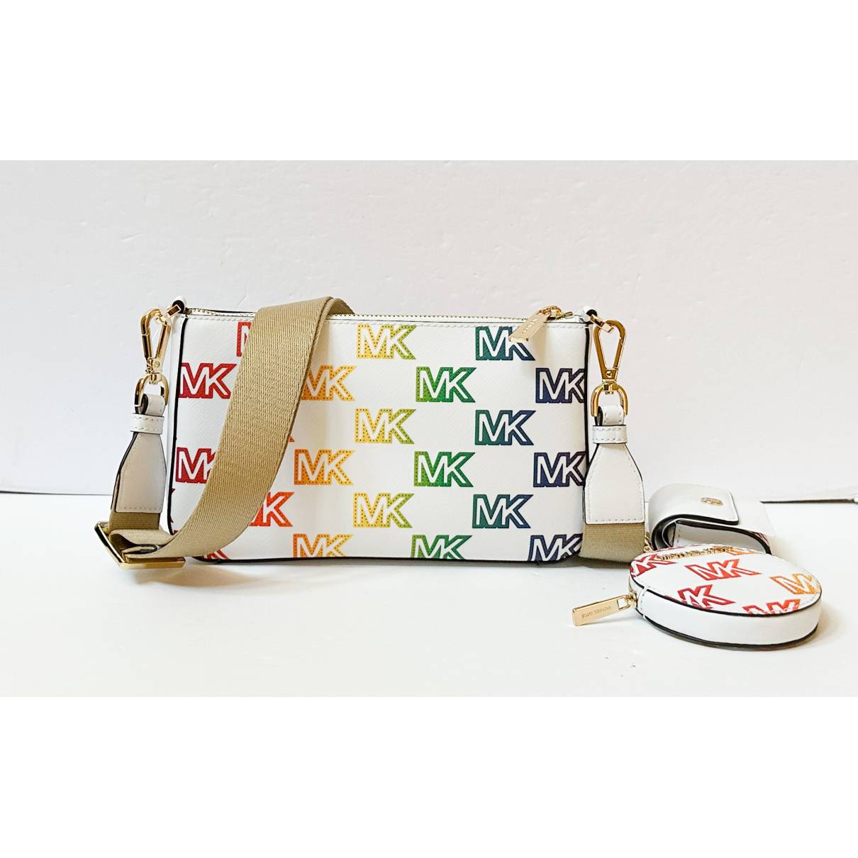 Michael Kors Optic White Rainbow Jet Set Travel Leather Clutch Wristlet, Best Price and Reviews