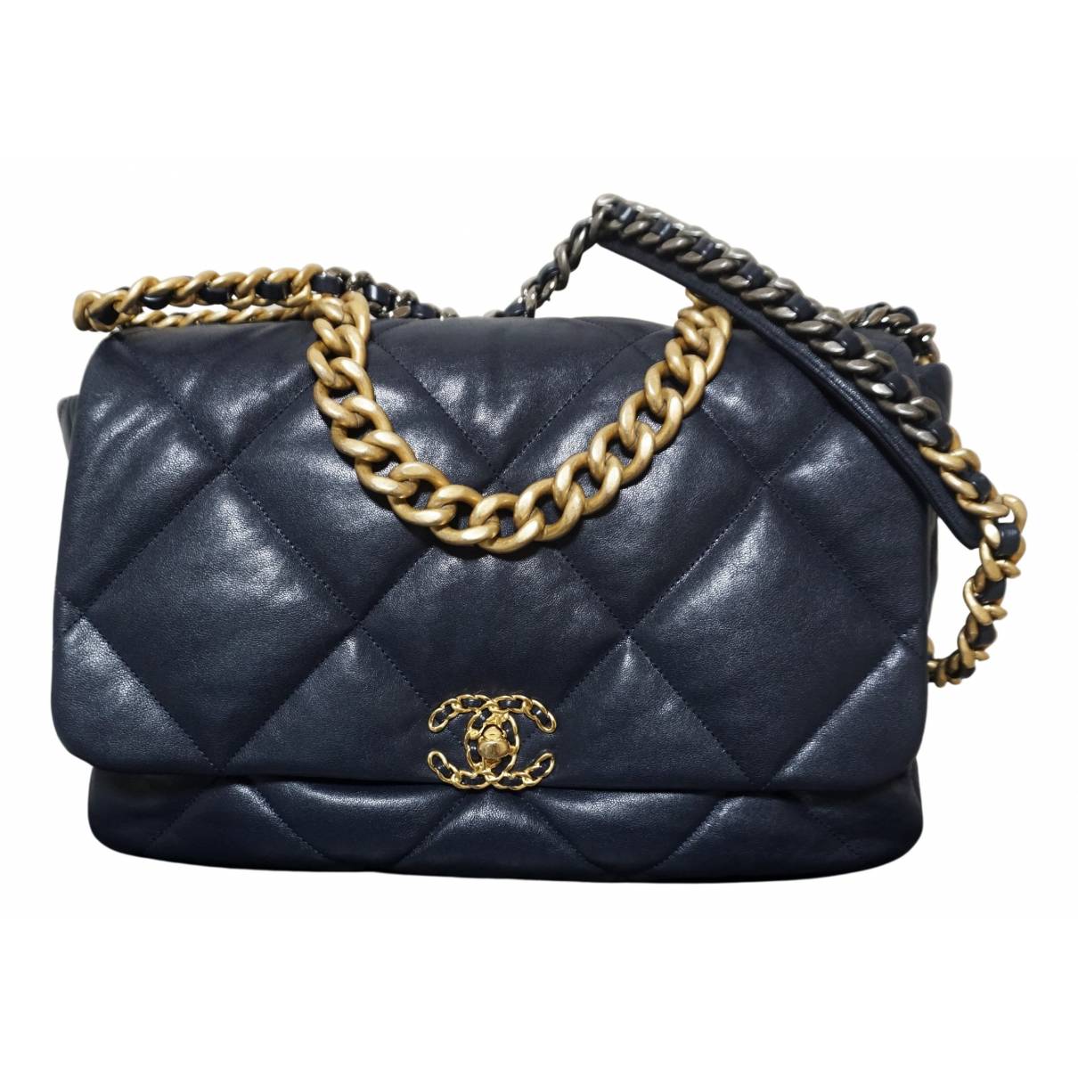 Chanel - Authenticated Chanel 19 Handbag - Leather Navy Plain for Women, Never Worn