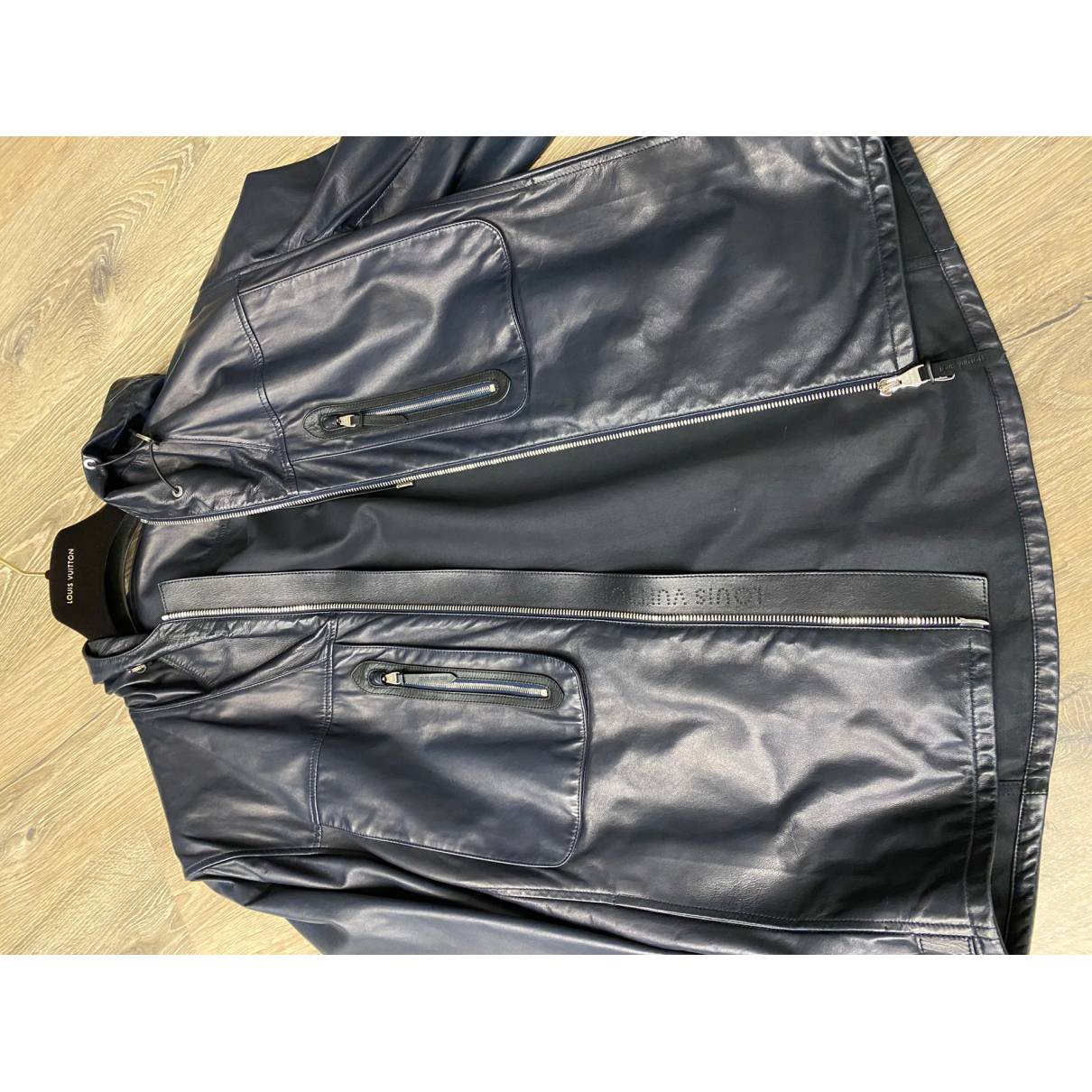 Leather jacket Louis Vuitton Navy size 46 IT in Leather - 29497333