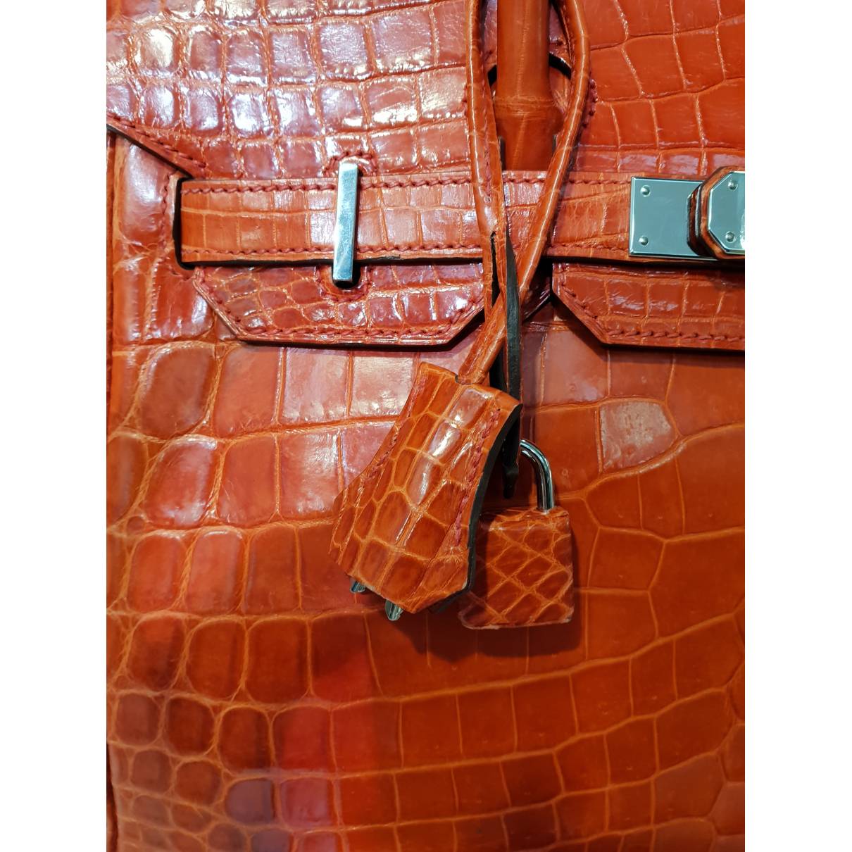 Birkin 30 crocodile handbag Hermès Orange in Crocodile - 27692229