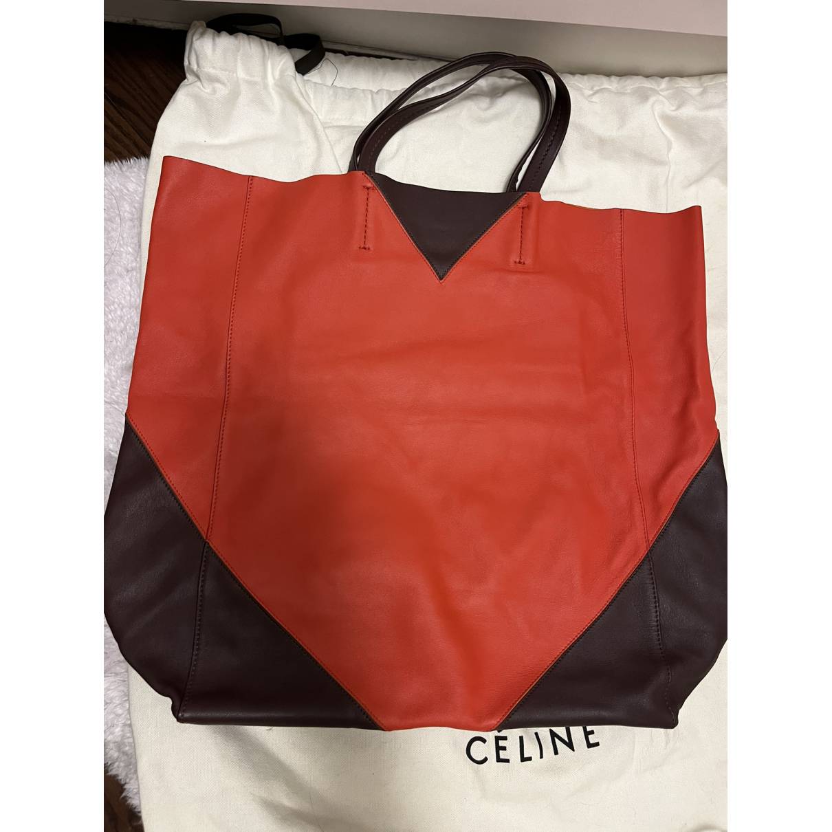 CELINE cabas horizontal item tote bag bicolor pink red used from japan