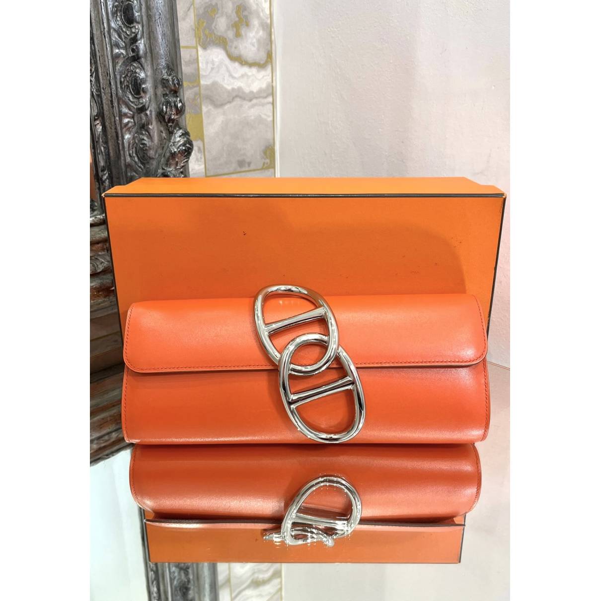 Hermès - Authenticated Egée Clutch Bag - Leather Orange for Women, Very Good Condition