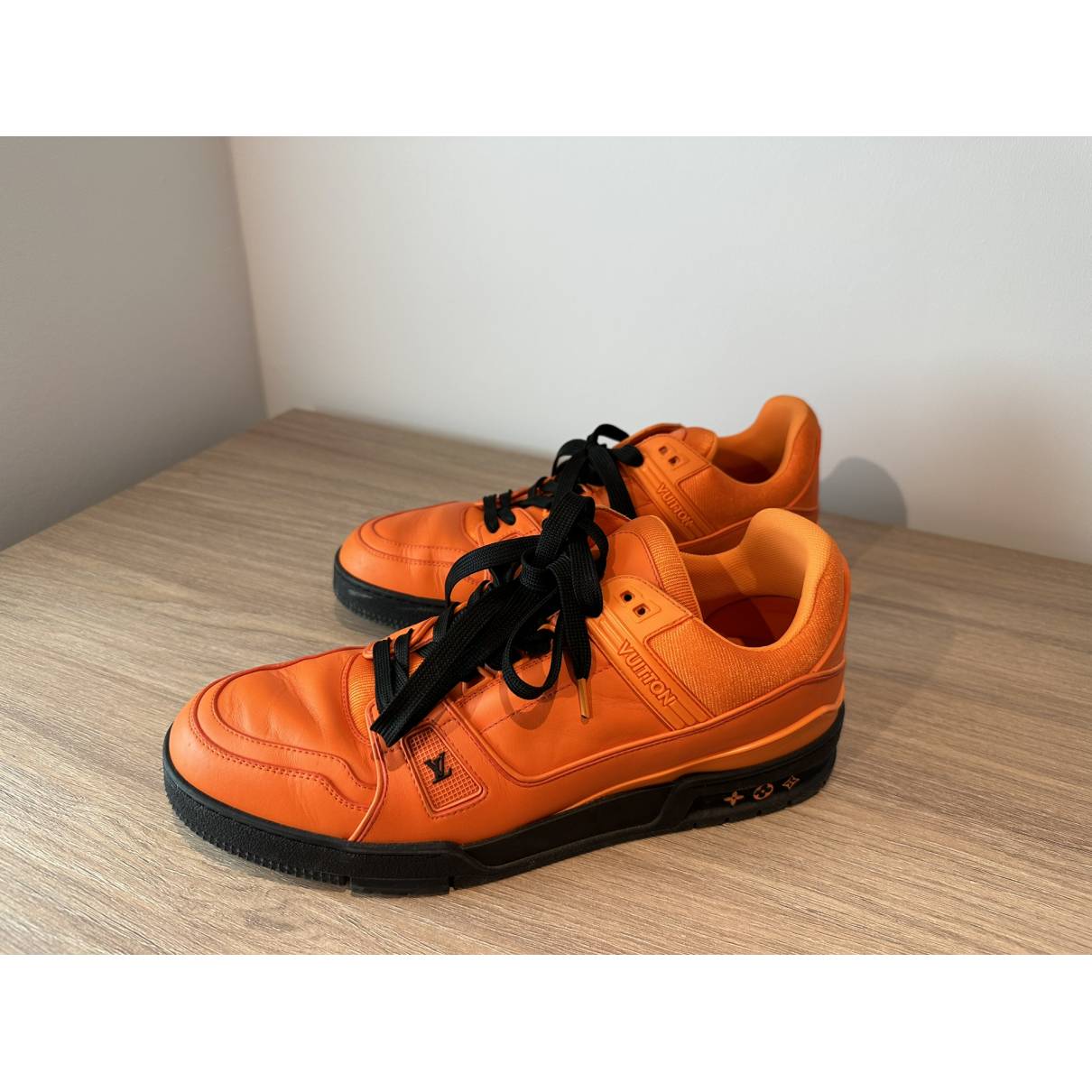 Lv trainer leather high trainers Louis Vuitton Orange size 10 UK