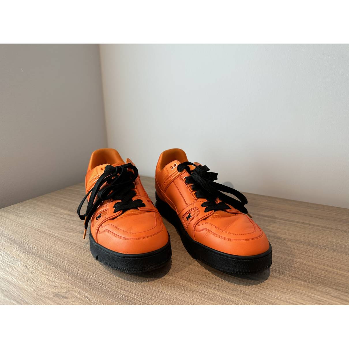 Lv trainer leather high trainers Louis Vuitton Orange size 10 UK in Leather  - 31410173