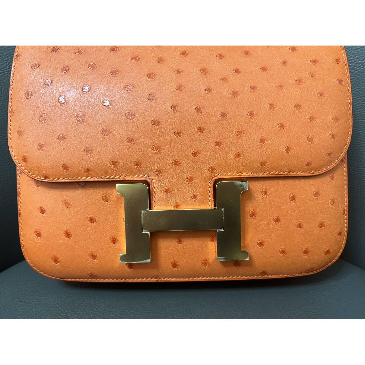 Constance ostrich handbag Hermès Orange in Ostrich - 32478817