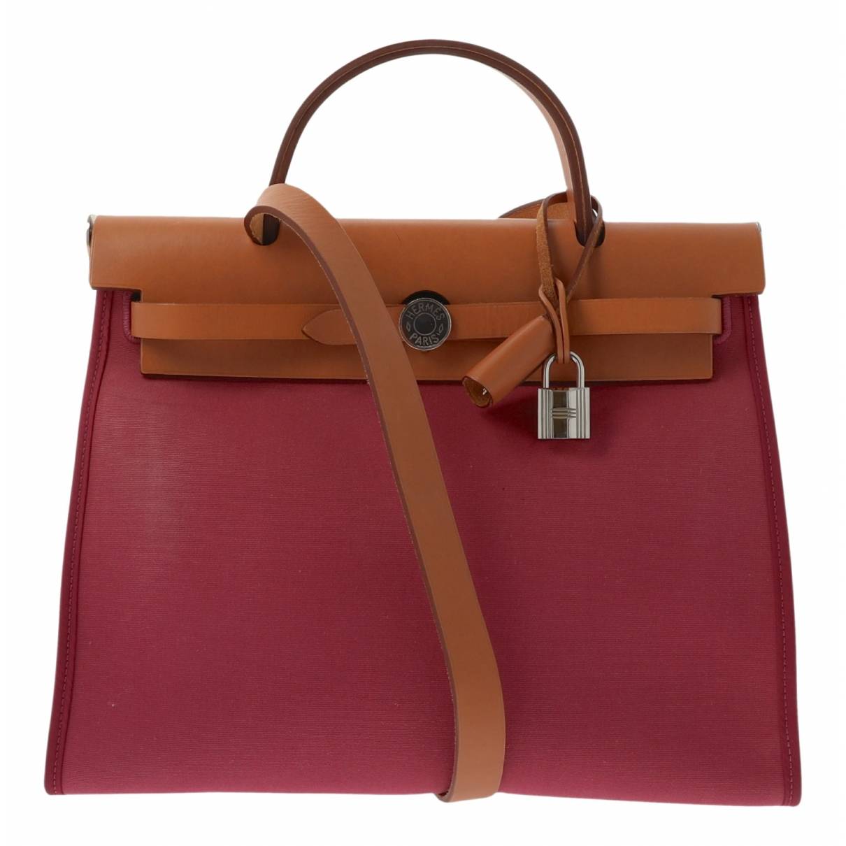 The HerBag Zip PM in Rose Purple canvas and Natural leather with