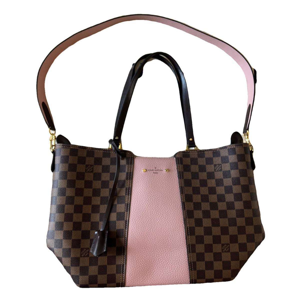 USED Louis Vuitton Damier Ebene with Pink Leather Jersey Tote Bag AUTHENTIC