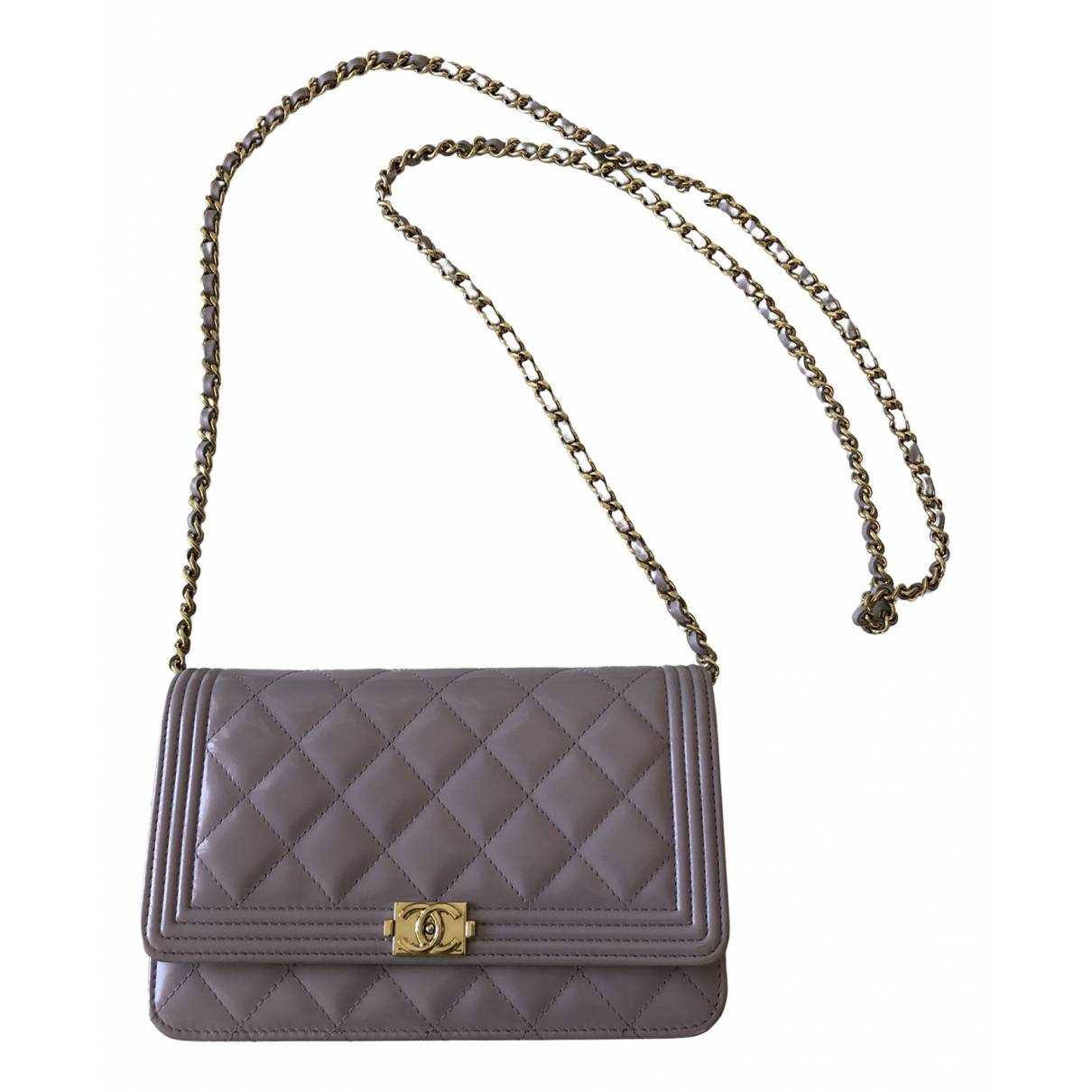 Chanel - Authenticated Wallet on Chain Boy Half Flap Handbag - Patent Leather Purple Plain for Women, Very Good Condition