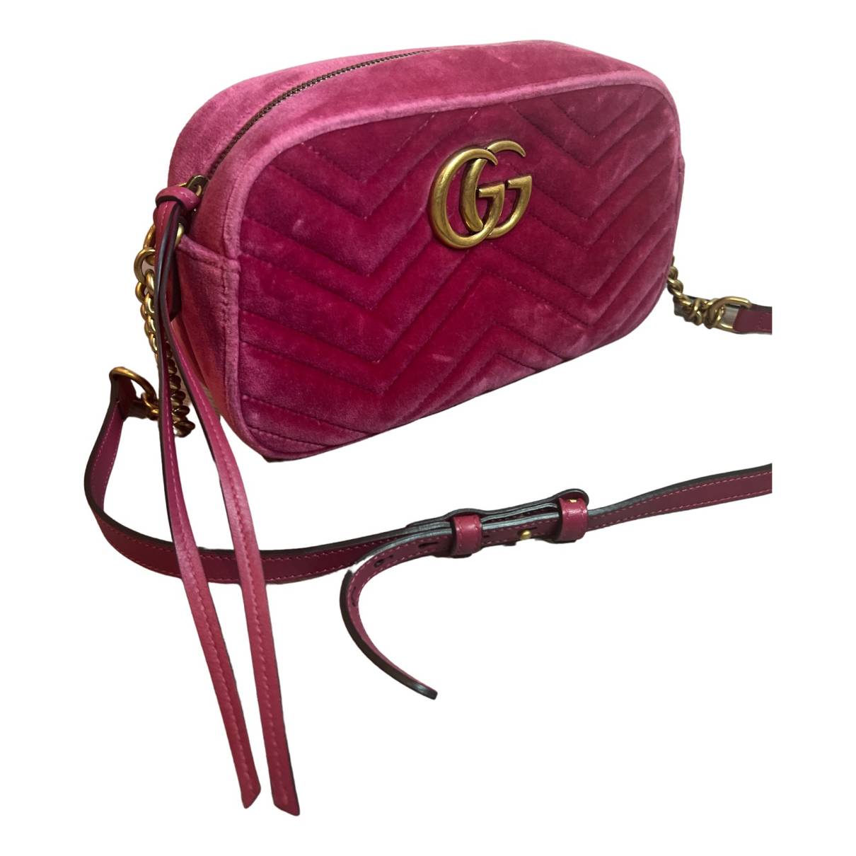 GUCCI Velvet Matelasse Mini GG Marmont Shoulder Bag Hibiscus Red 1292104