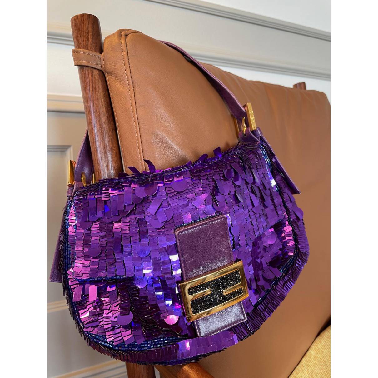 Baguette glitter handbag Fendi Purple in Glitter - 21083895