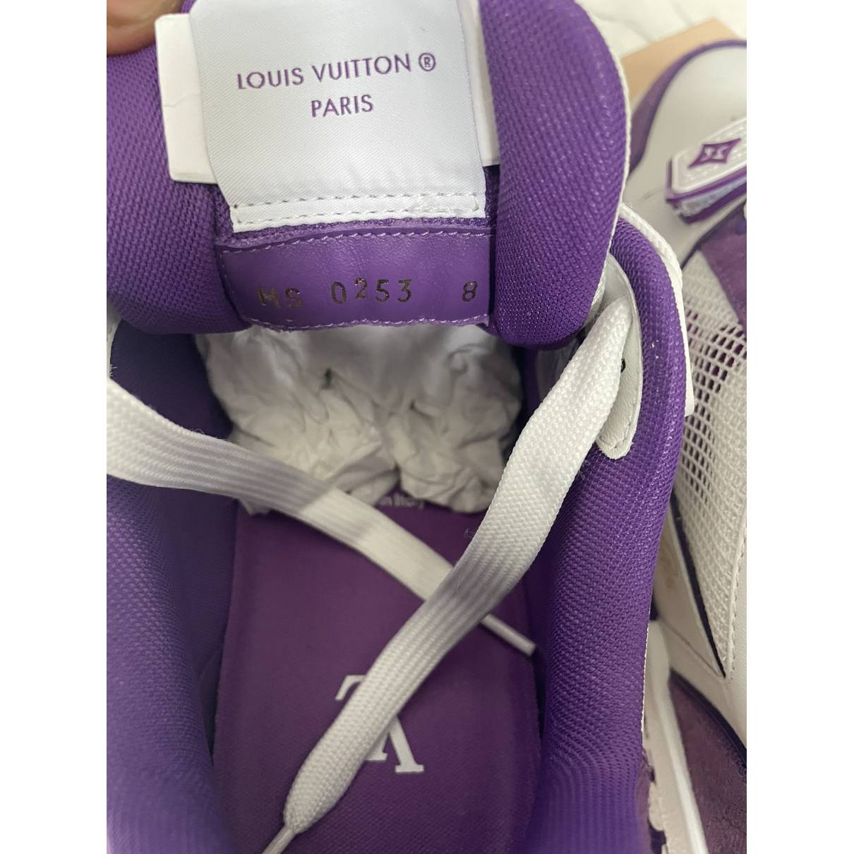 Lv trainer leather low trainers Louis Vuitton Purple size 8 UK in Leather -  35795577