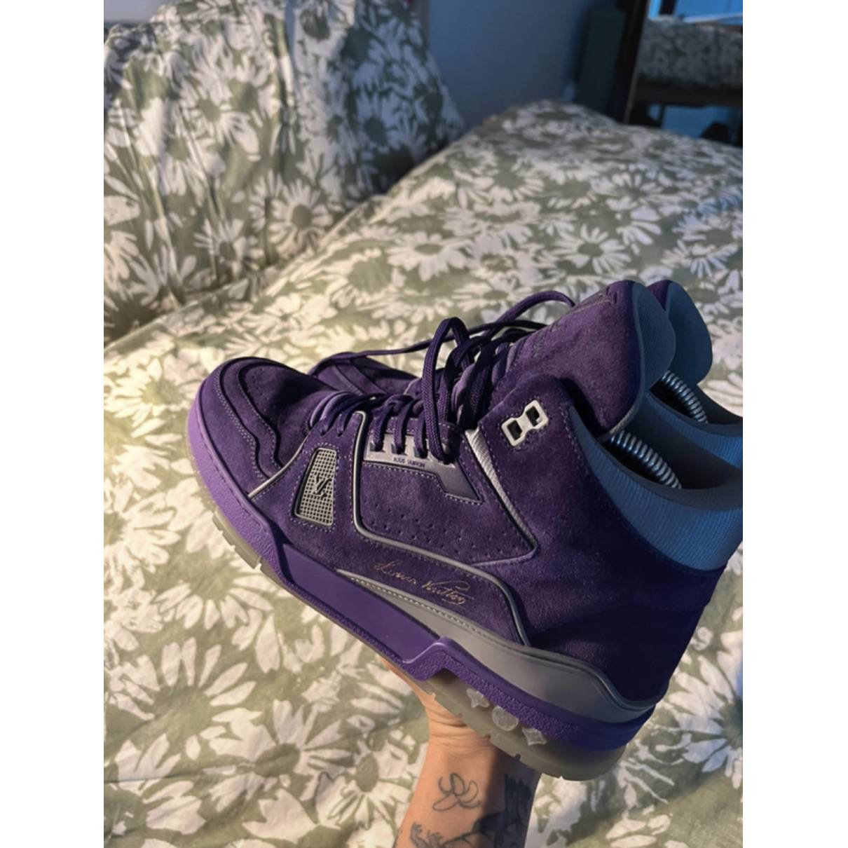 Lv trainer high trainers Louis Vuitton Purple size 6.5 US in Suede