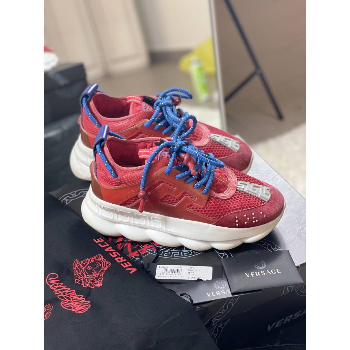 Leather high trainers Versace Red size 11 US in Leather - 27474284