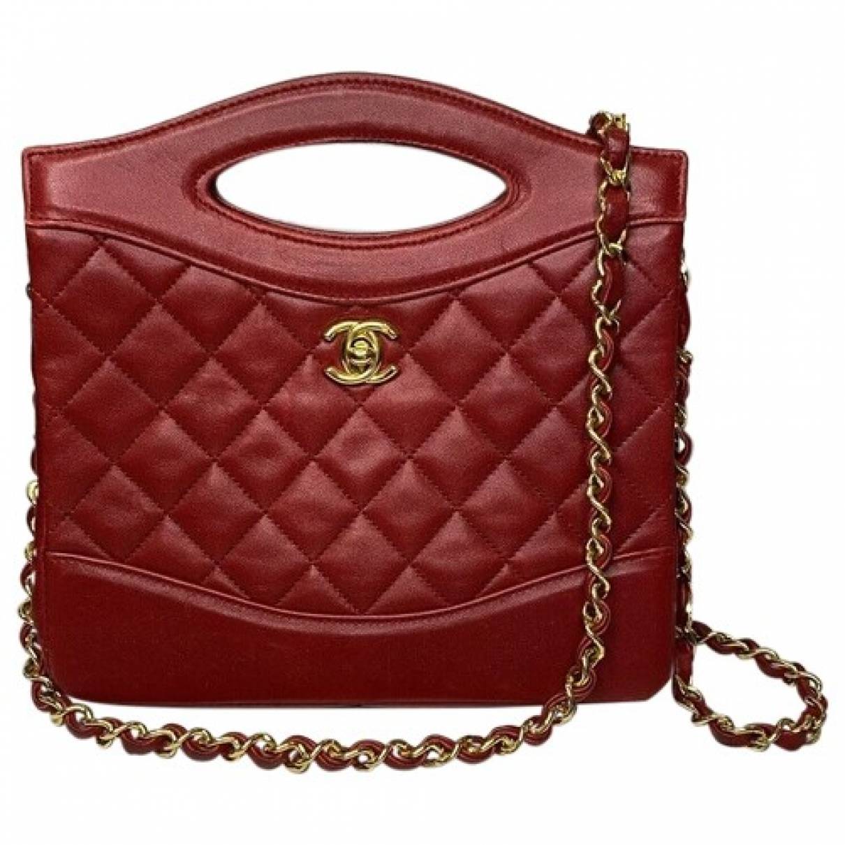 East west chocolate bar leather handbag Chanel Red in Leather - 26134887
