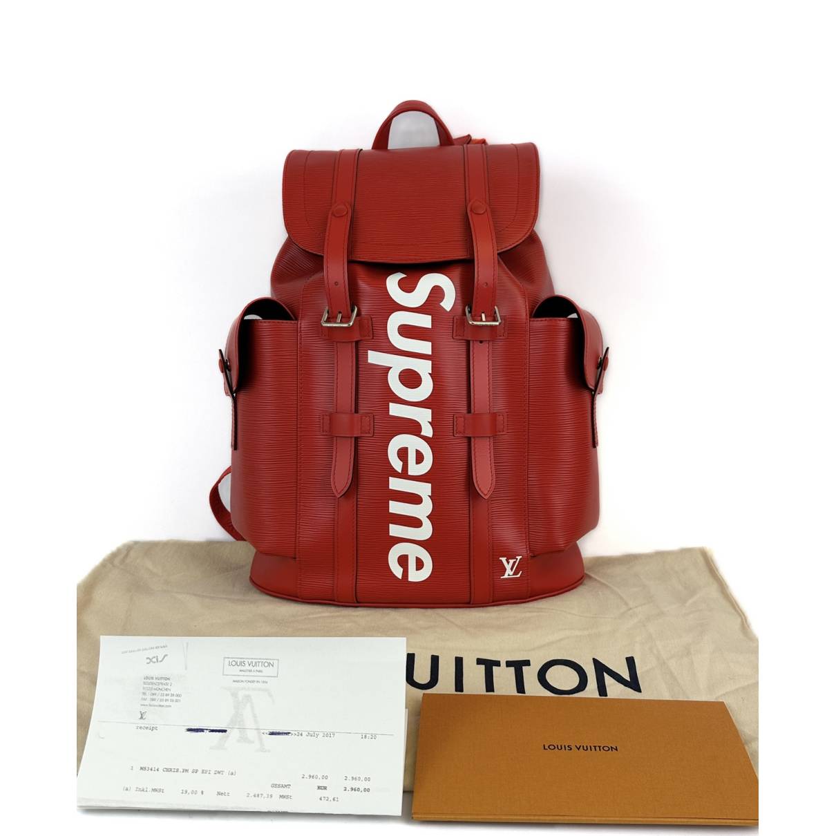 supreme louis vuitton backpack red