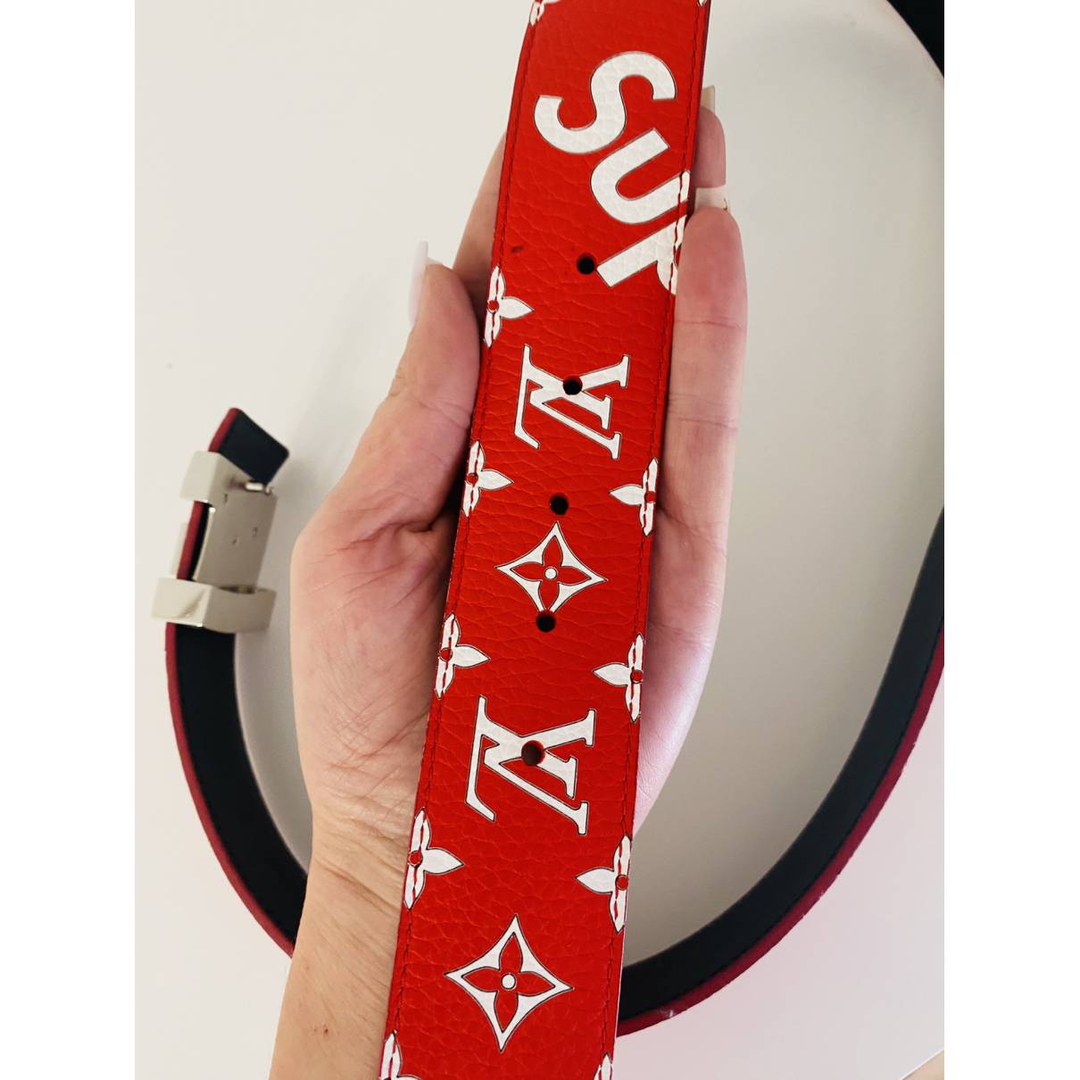 Leather belt Louis Vuitton x Supreme Red size 100 cm in Leather - 4348638