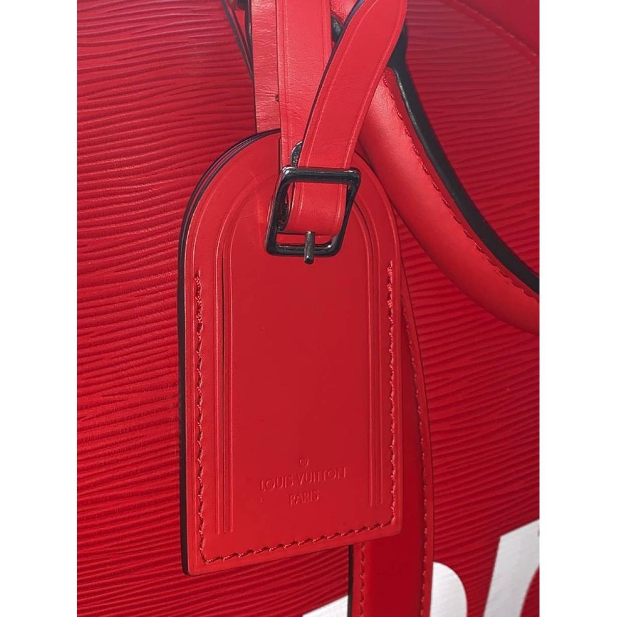 Louis Vuitton SUPREME luggage bag travel tag red/white Epi rare Authentic LV