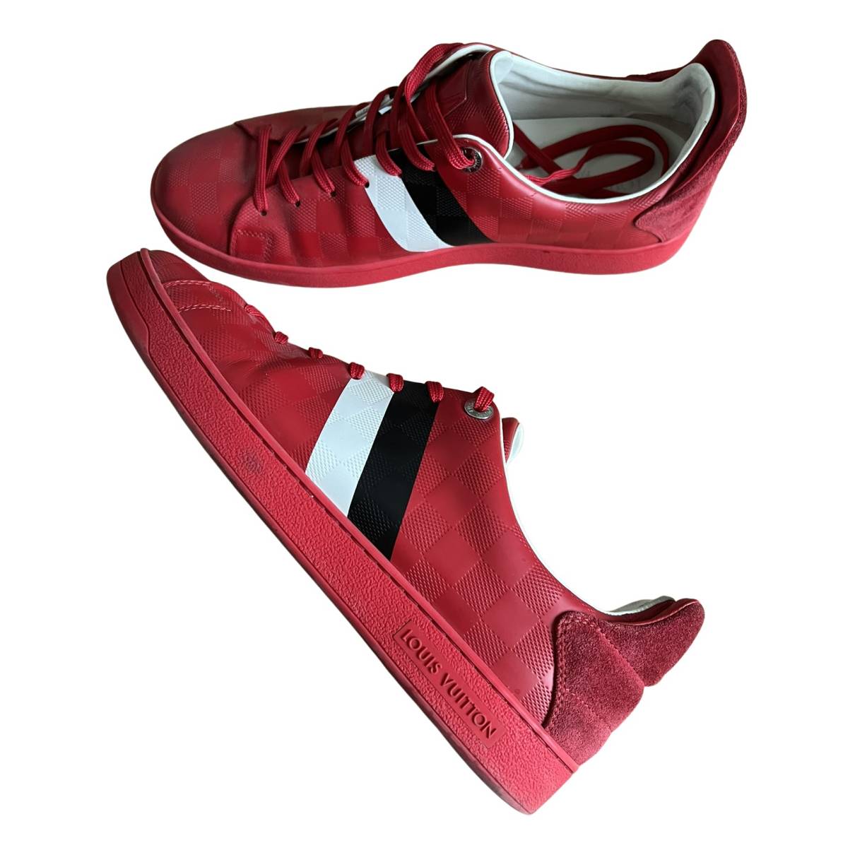 Lv trainer leather high trainers Louis Vuitton Red size 8 UK in Leather -  35993634