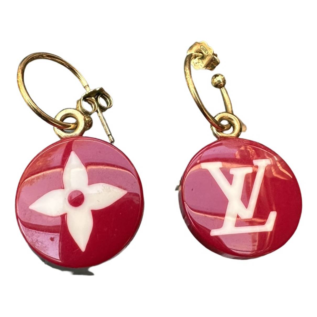 Monogram silver gilt earrings Louis Vuitton Red in Silver Gilt