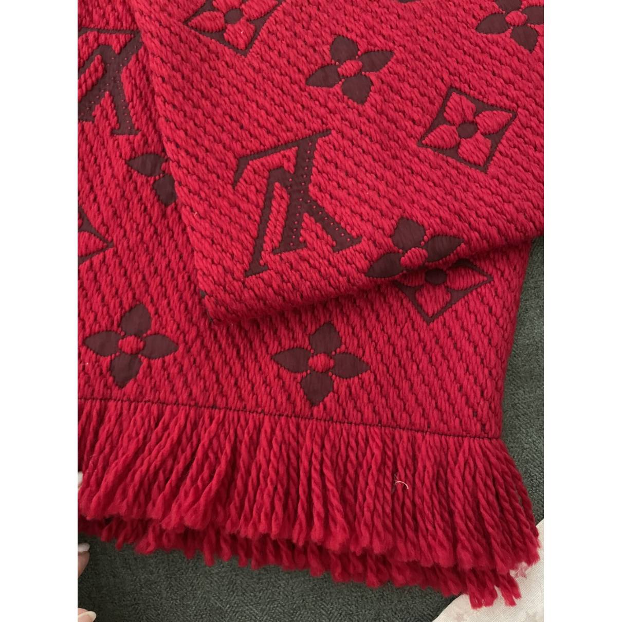 Louis Vuitton Women's Beige & Red Wool Silk Logomania Duo Scarf