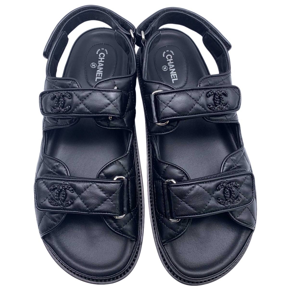 Sandales spartiates dad sandals en cuir Chanel Noir taille 39.5 EU en Cuir  - 17981635