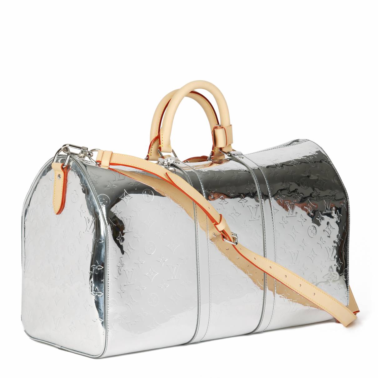 Keepall cloth travel bag Louis Vuitton Silver in Cloth - 25349920