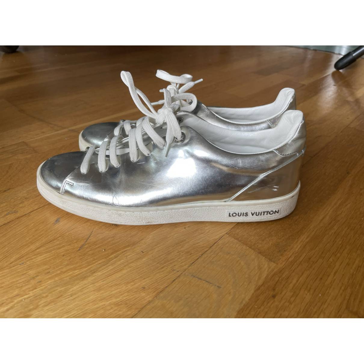 Frontrow leather trainers Louis Vuitton Silver size 38 EU in Leather -  35837564