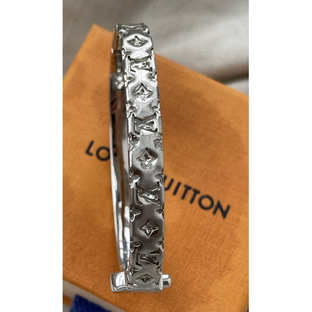 Louis Vuitton Nanogram Cuff Silver Tone Bracelet S at 1stDibs  pillow  nanogram bracelet, louis vuitton nanogram bracelet silver, louis vuitton  pillow nanogram bracelet