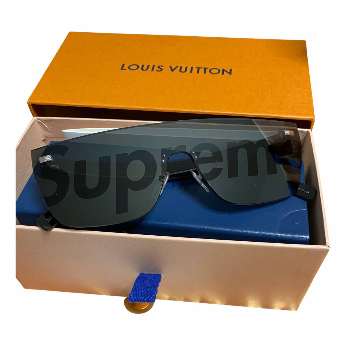 Louis Vuitton Supreme Collaboration Silver Logo Sunglasses Very