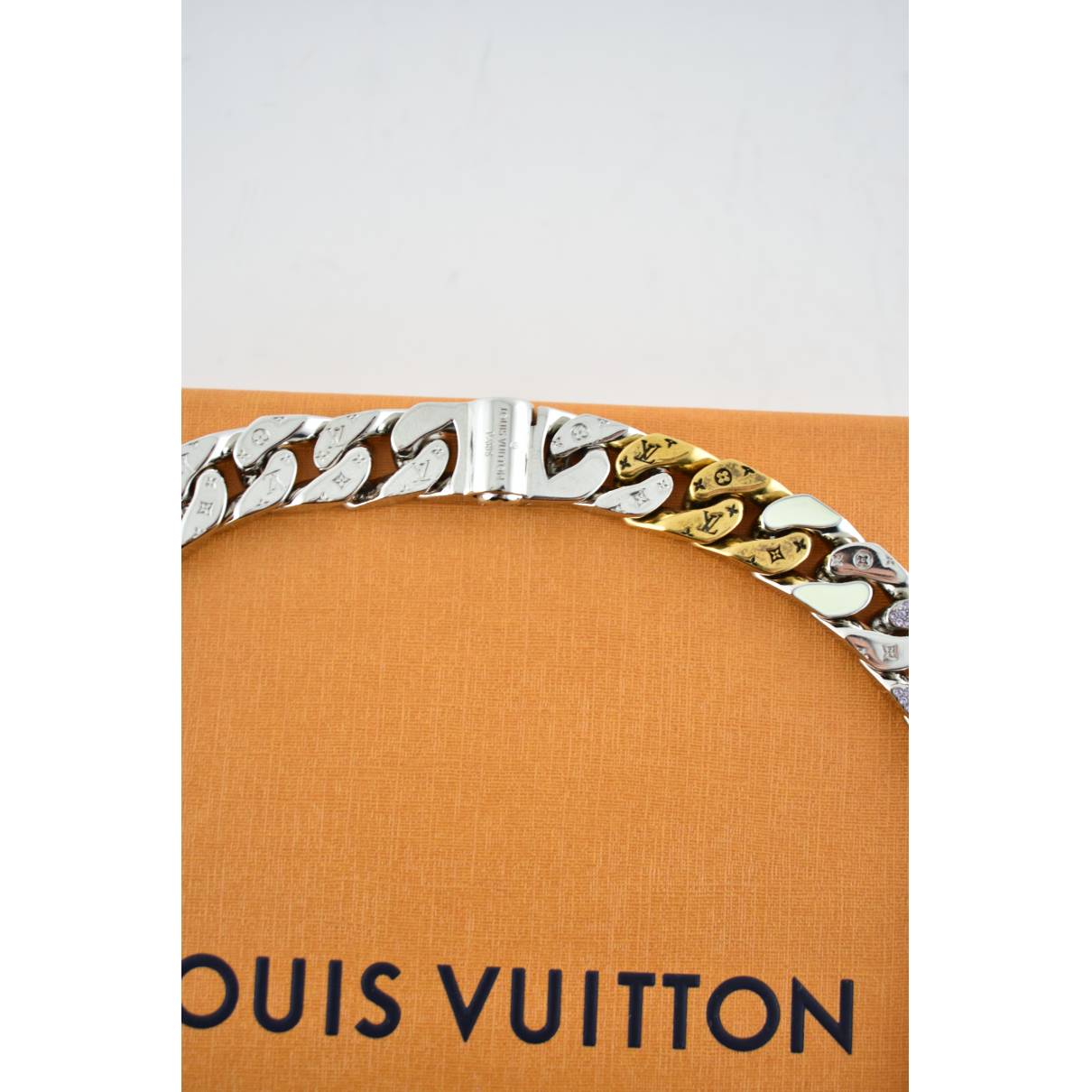 LOUIS VUITTON Monogram Chain Necklace Silver 833333