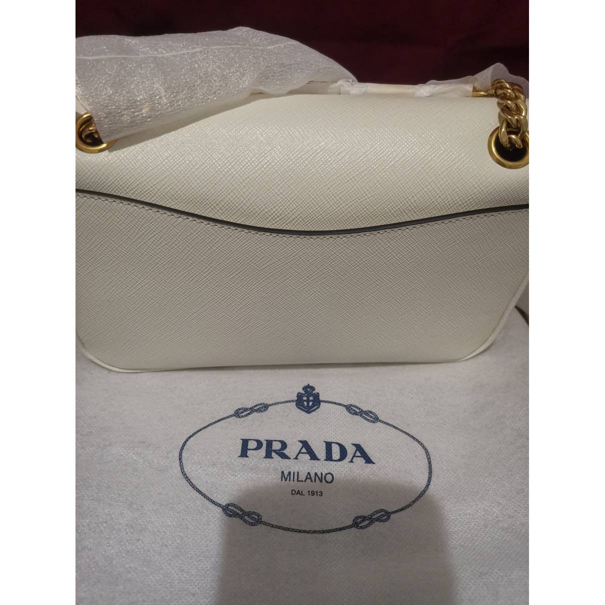 Prada White/Black Saffiano Leather Pattina Bianco Shoulder Bag