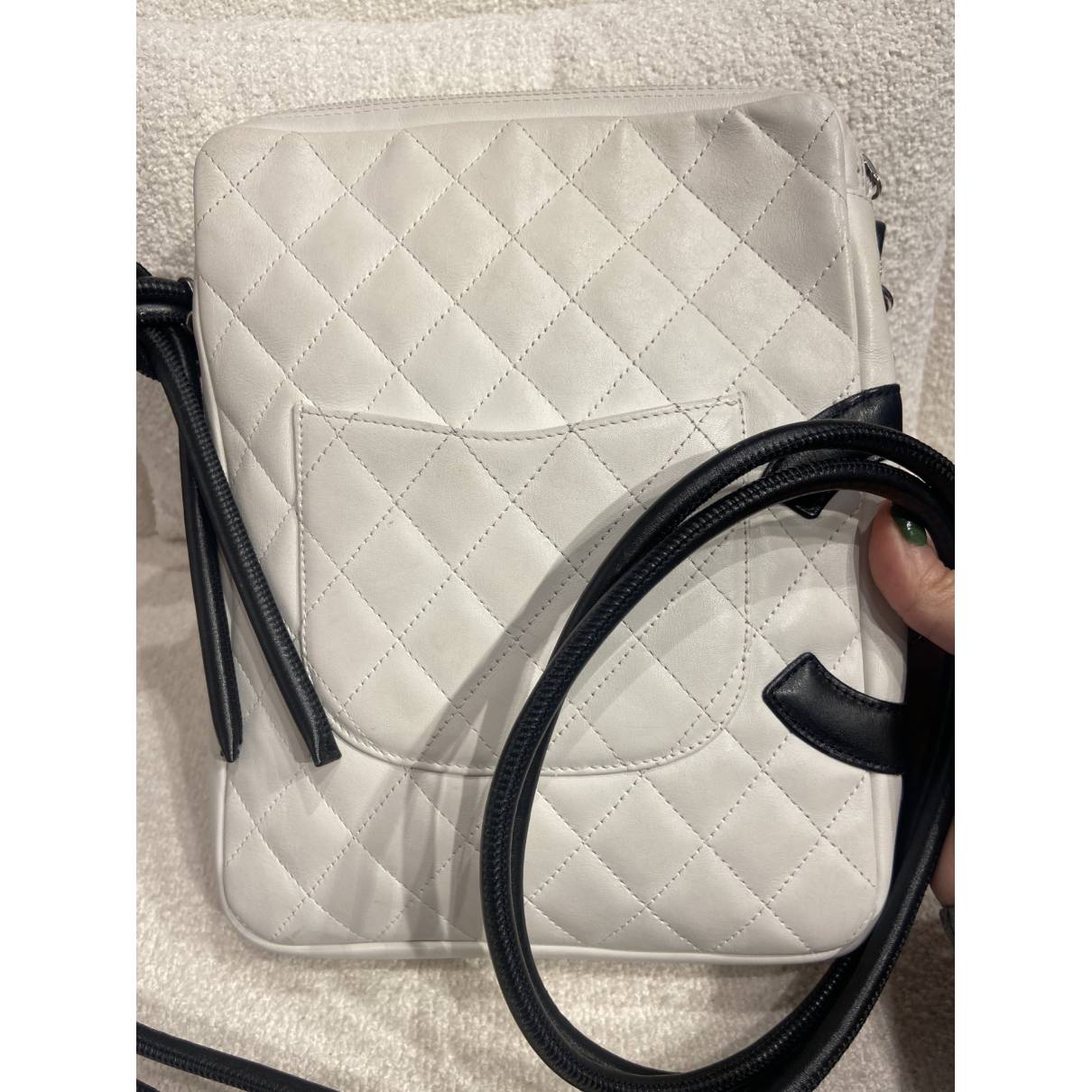 White Quilted Calfskin Cambon Shoulder Bag Large