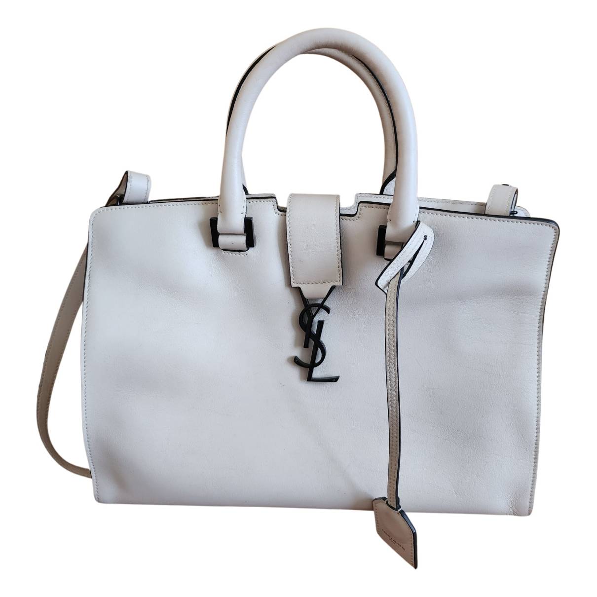 Monogram cabas leather tote Saint Laurent White in Leather - 32780053
