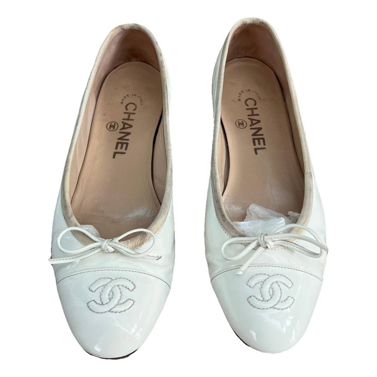 Patent leather ballet flats Chanel White size 37.5 EU in Patent