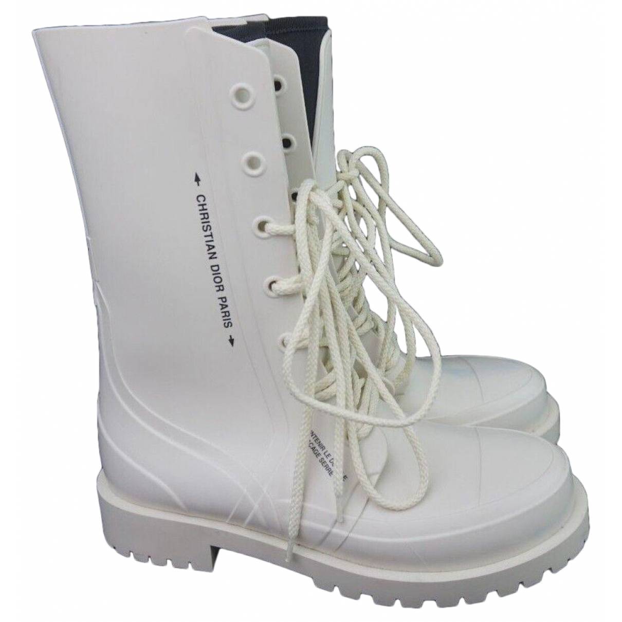 Dior Women's White Camp Rubber Combat Boots Size 39