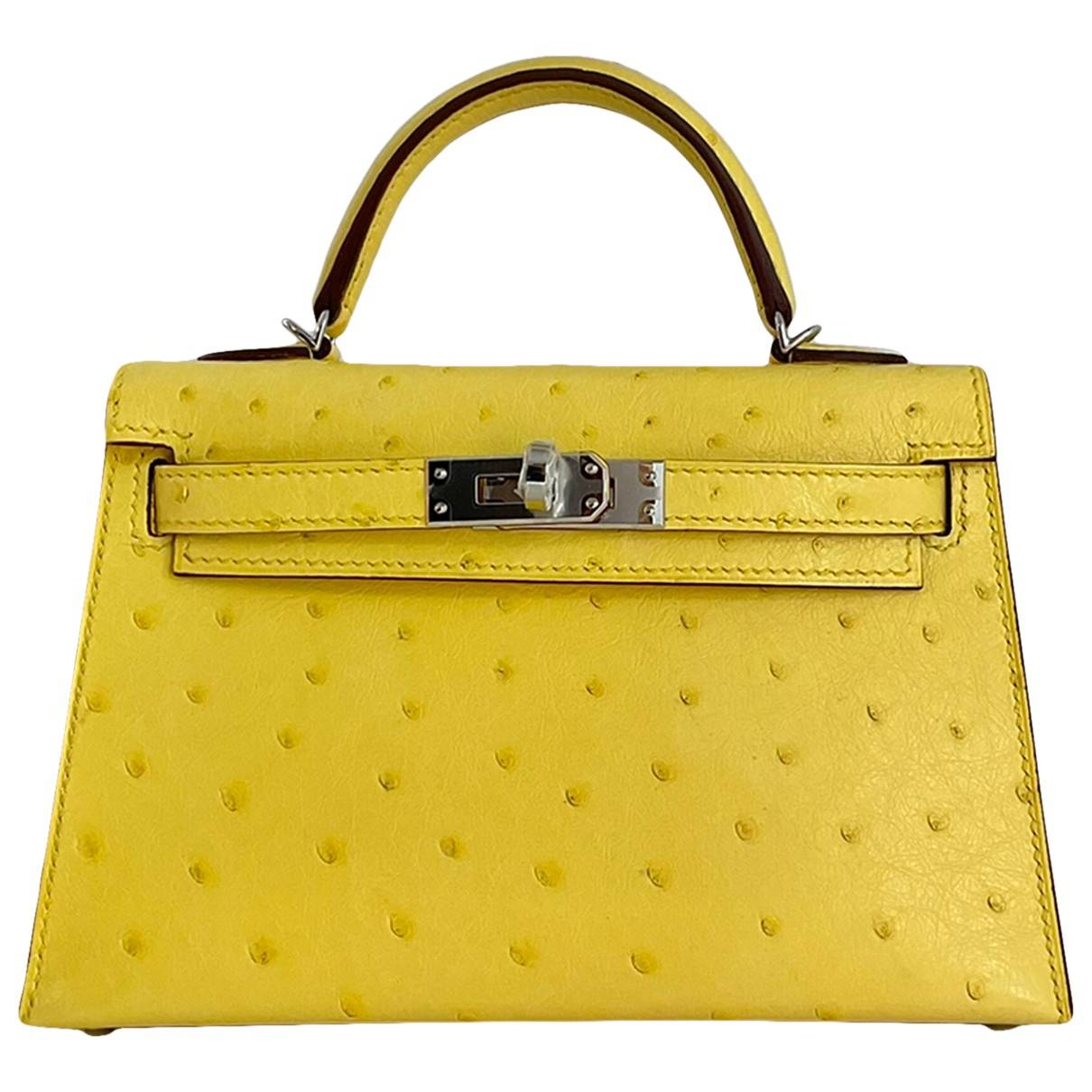 Kelly mini ostrich handbag Hermès Yellow in Ostrich - 30149965