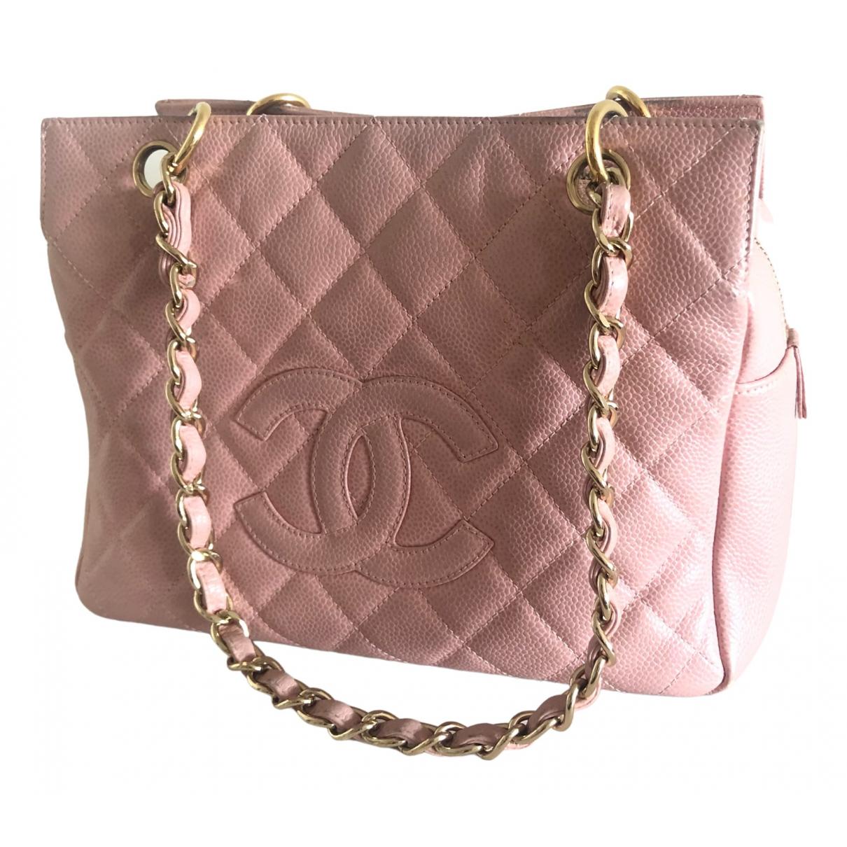 Petite shopping tote leather tote Chanel Pink in Leather - 17262326