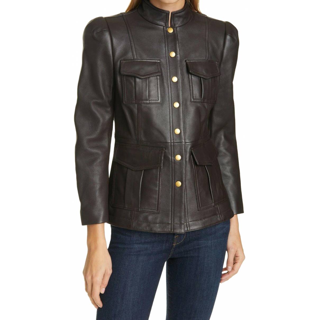 Leather biker jacket Tory Burch Brown size 6 US in Leather - 25283588