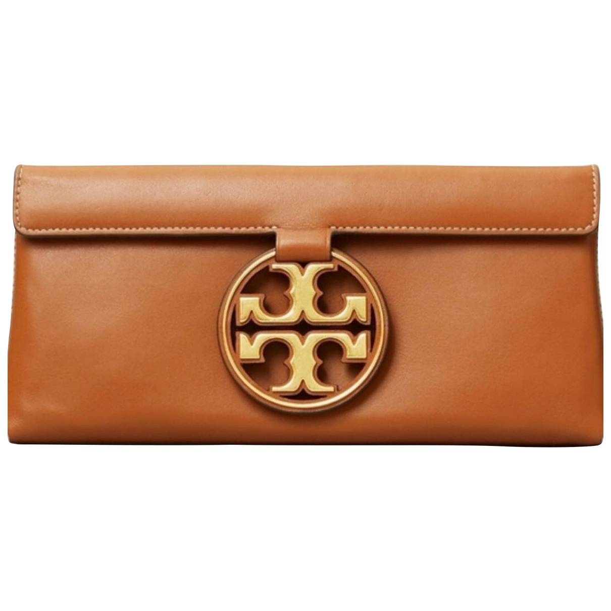 Leather clutch bag Tory Burch Brown in Leather - 26647801