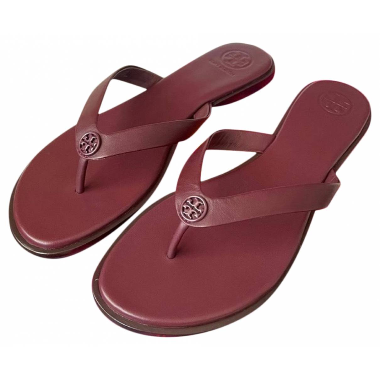Leather sandals Tory Burch Burgundy size 8 US in Leather - 26619457