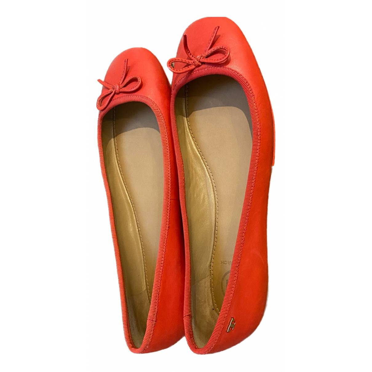 Leather ballet flats Tory Burch Orange size 7 US in Leather - 26774789