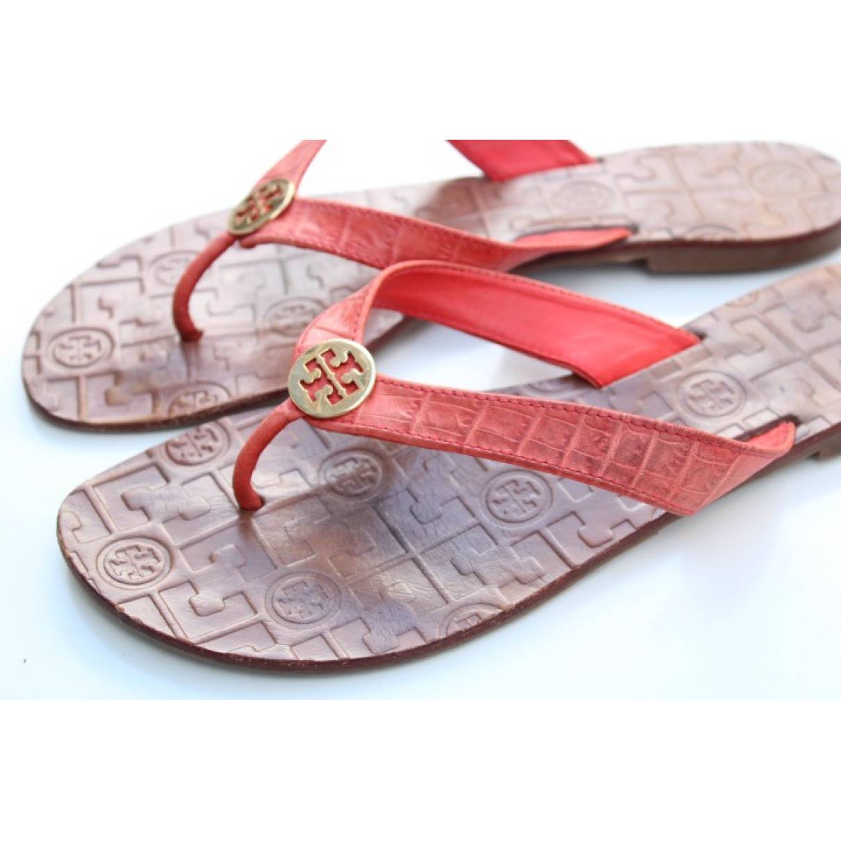 Leather sandals Tory Burch Orange size 8 US in Leather - 27460557