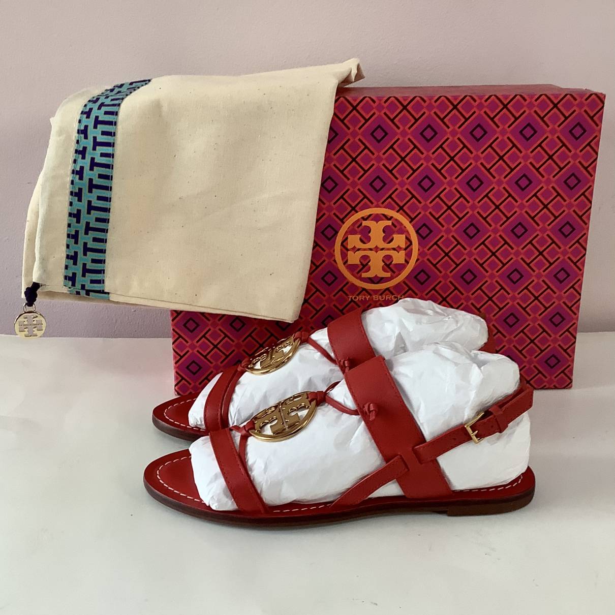 Leather sandal Tory Burch Red size 7 US in Leather - 28840636