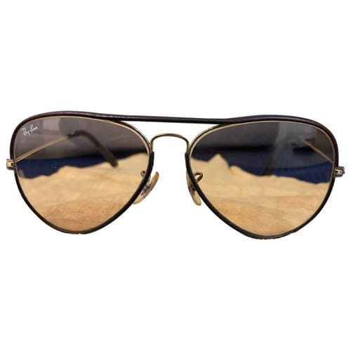 Aviator leather sunglasses Ray-Ban Gold in Leather - 22183044