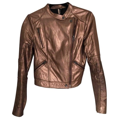 Leather Jacket Topshop Gold Size 8 Uk In Leather 6520813