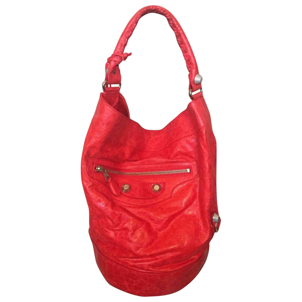 Pompon leather handbag